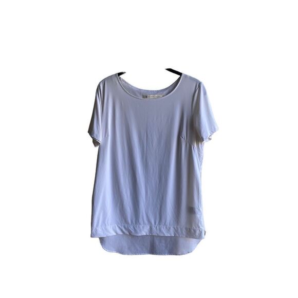 Blanc Noir white short sleeve, mixed media split back top size small - Picture 1 of 5